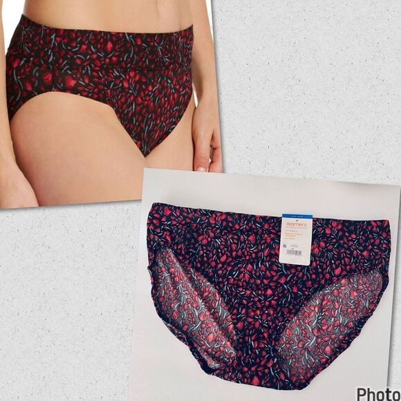 NWT 2 Pack Warners Black Red Print No Pinching No problem Tailored Hi-Cut Panty - Picture 12 of 12